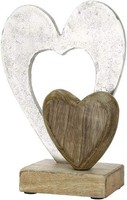 "Design Skulptur \"Doppelherz\" Alu Und Mango-Holz Deko-Figur PäRchen Geschenk"