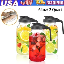 3 Pack 64 Oz Wide Mouth Mason Jar Pitchers with Airtight Lids – Leak-Proof Glass