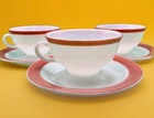 3 Sets VINTAGE Pyrex Flamingo🦩PINK Cup & Saucer 50s Milk Glass MCM Cute