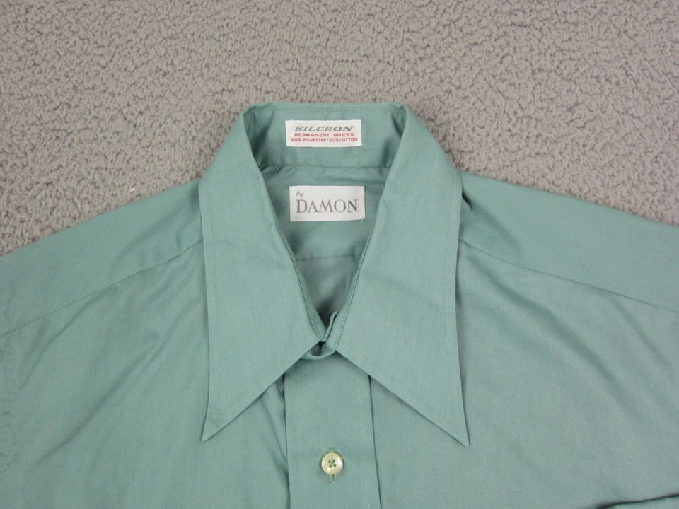 Vintage Damon Shirt Adult 16.5-35 Green Button Up Mens Made in USA Disco 70s 80s - Image 4 of 4