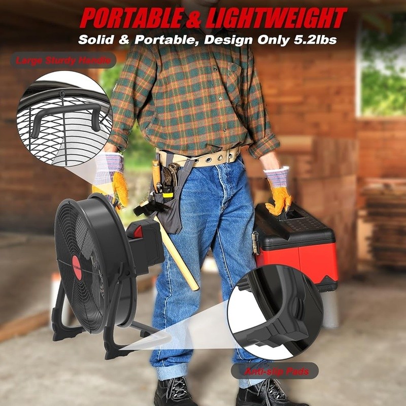 12 Inch Battery Fan High Velocity Adjustable Speed Portable Outdoor Use