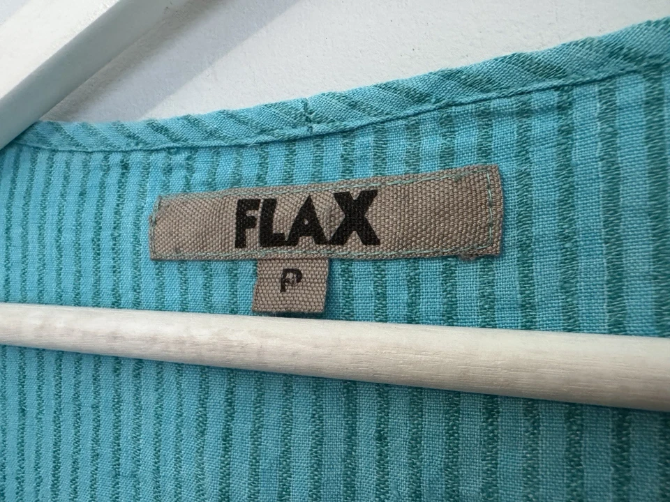 FLAX Women's Longsleeve 100% Linen Top Size P Blue Striped Summer Shirt Pullover — 第 2/4 张图片