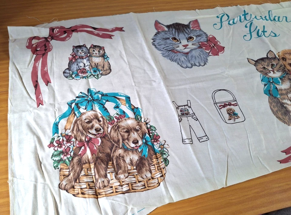 Panel de tela de algodón vintage con apliques de mascotas particulares gatitos y cachorros 44"x17" Foto 3 de 4