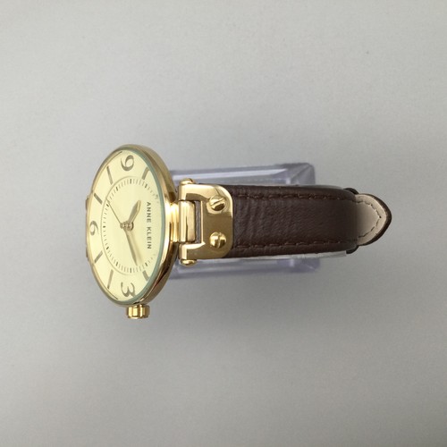 Anne Klein Watch Womens 34mm Gold Dial Brown Leather Band New Battery - Picture 4 of 16