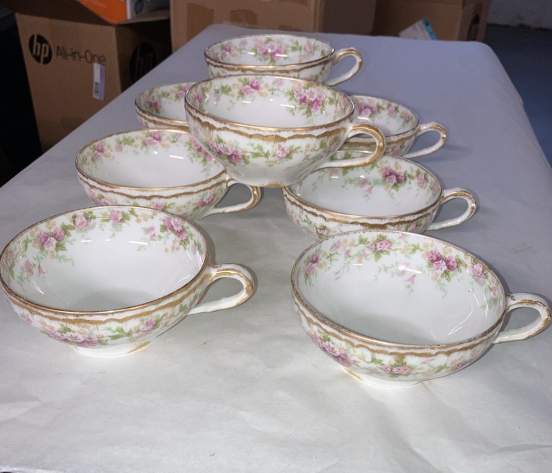 (8) Theodore Haviland Sch855A Double Gold Cups Only Floral Sprays Excellent