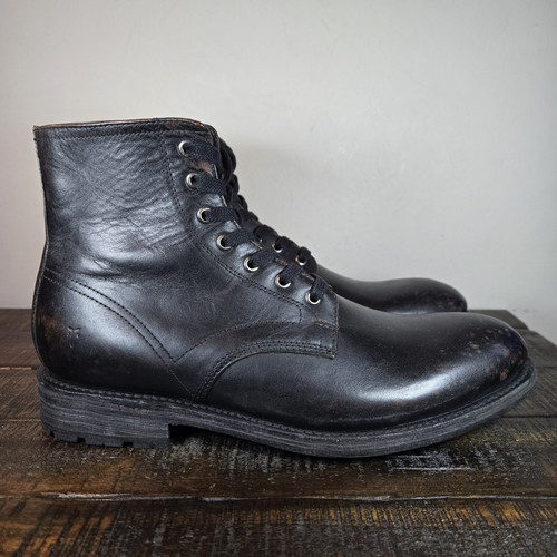 Frye Bowery Mens Size 10 D Plain Toe Leather Lace Up Dress Boots Black