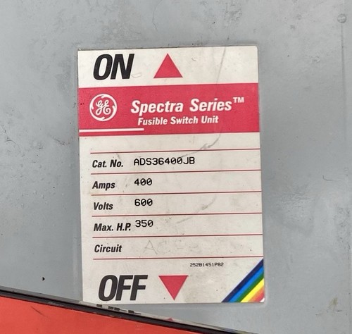 GE Spectra ADS36400JB 400A Fusible Safety Switch 600V 3 Phase Disconnect