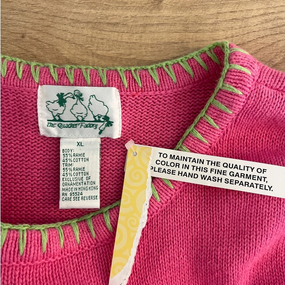 VTG Quacker Factory Flamingo Beach Novelty Short Sleeve Sweater Sz XL Ramie NWT - Image 3 of 4
