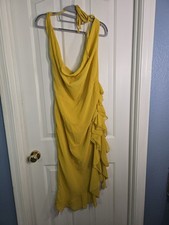 pretty little thing dress Mustard Yellow Sheer Ruffle Dress