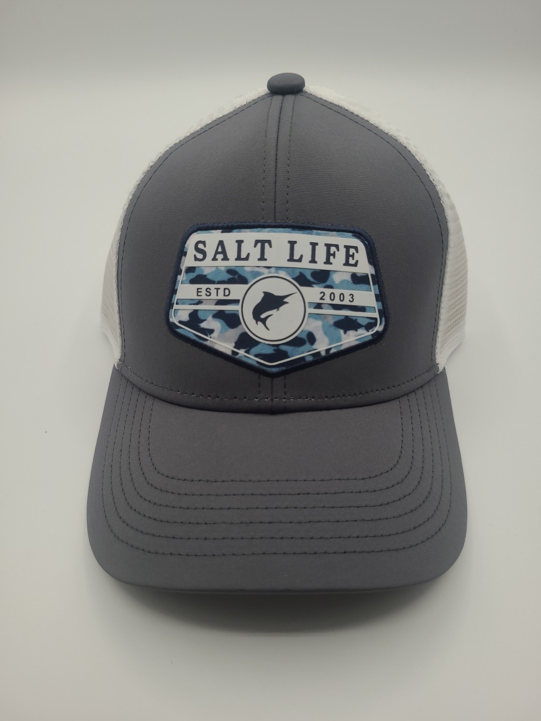 Salt Life Baseball Cap Hat Mesh Grey White Live Salty Snap Back Youth NEW