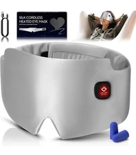 Silk Heated Eye Mask, 2000mAh Large Size Cordless Sleep Mask Warm Eye Compresses