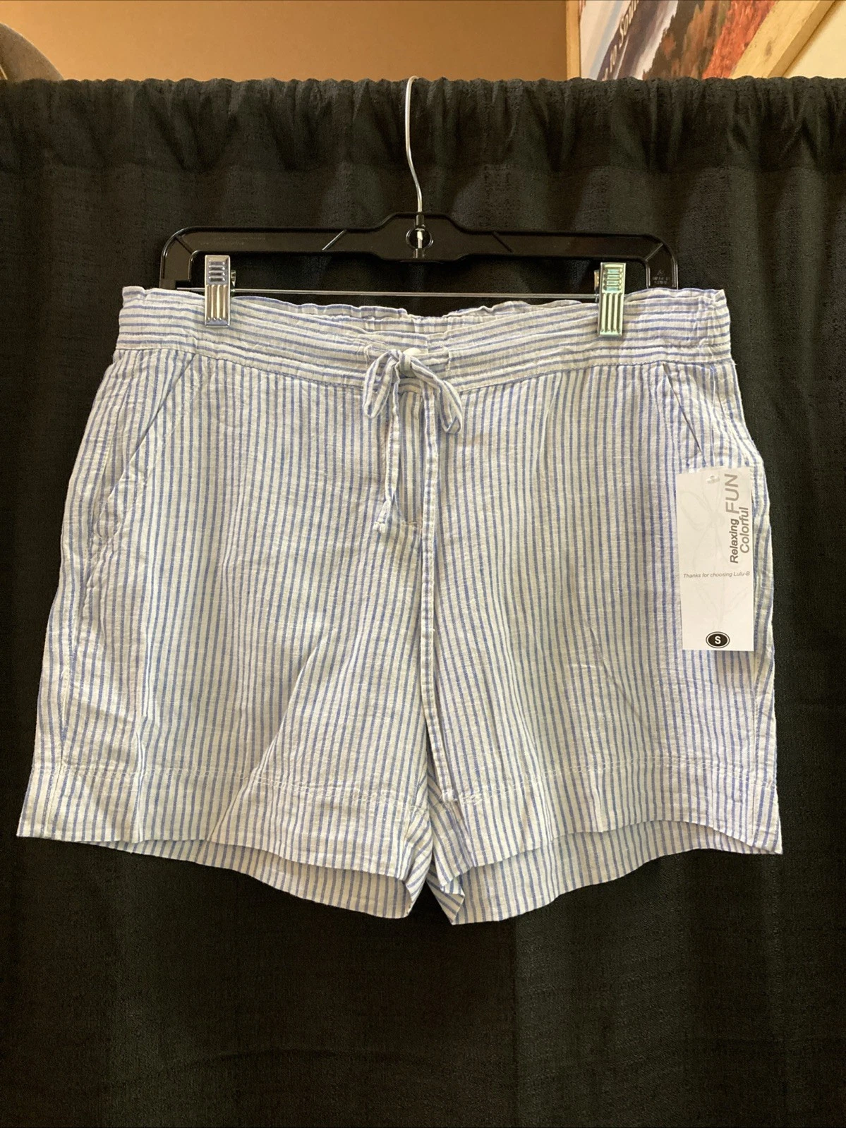 S Lulu B Blue Striped Linen Shorts