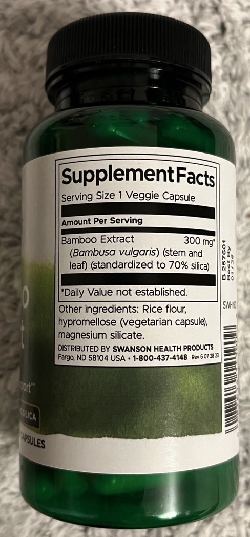 120 Veg Caps Swanson Bamboo Extract 70% Organic Natural Silica Skin Nail Health