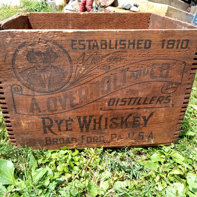 1916 DATED A.OVERHOLT & CO RYE WHISKEY BROAD FORD,PA PRE PRO WOOD SHIPPING BOX