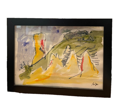 abstrakte Landschaft Toscana sign Mü87 DinA4 weisse Rahmung Zeichnung Bild