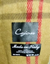 Cejon Scarf Made in Italy 11''x 57'' Fringe Brown Plaid Black Cream Red Tartan