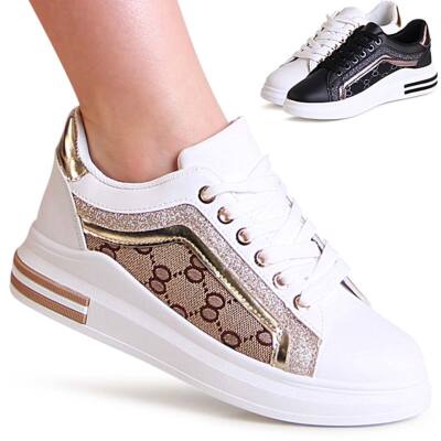 Damen Print Sneaker Turnschuhe Plateau Glitzer Halbschuhe