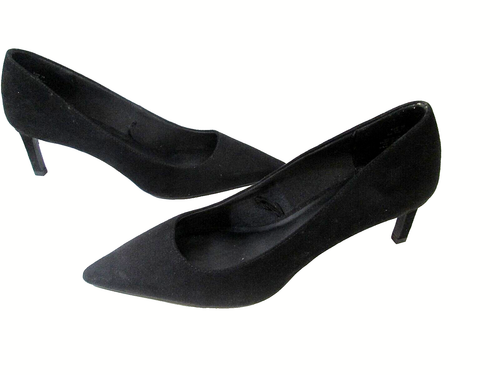 H&M Black Faux Suede Kitten Heels Pointed Toe Pumps 38/7 M NWOB B22 - Picture 3 of 10