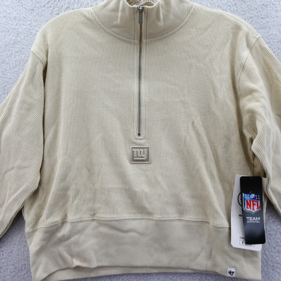 Sudadera corta pequeña New York Giants para mujer marca '47 beige 1/2 cremallera acanalada corta Foto 2 de 4