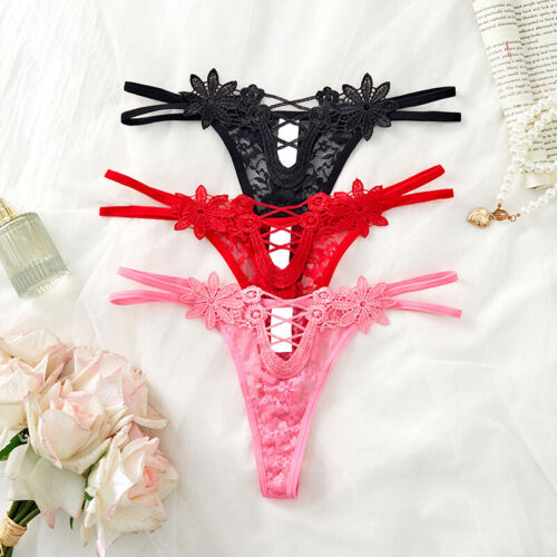 3-pak Partia Damskie Sexy Majtki Stringi G stringi Koronka Zobacz przez lingery - Zdjęcie 6 z 13