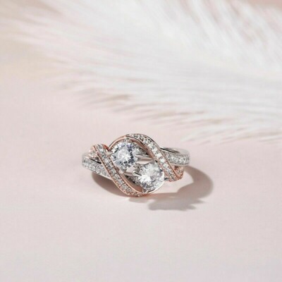 14K Two Tone Plated 1.50CT Lab Created Diamond Engagement Wedding Ring Women's