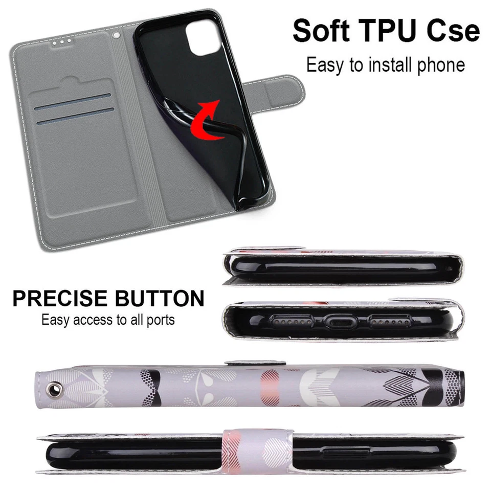 For Various Phone Women Magnetic Flip Leather Wallet Card Bag Stand Case Cover - Image 3 of 4