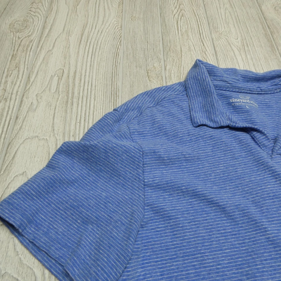 Camisa Polo Vineyard Vines Mezcla de Lino Adulto Grande Azul Rayas Manga Corta Foto 4 de 4