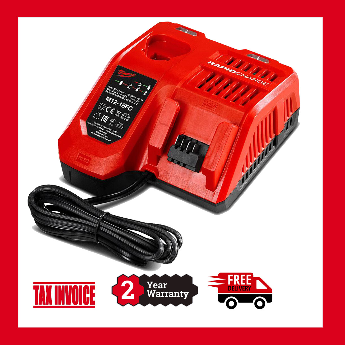 Genuine Milwaukee M12-18FC Multi Voltage Rapid Battery Charger - Main Image