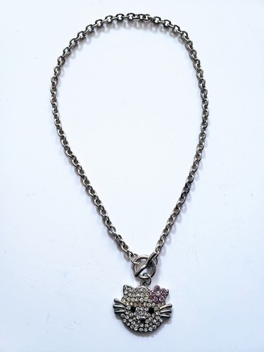 Necklace Hello Kitty Pink Flower Rhinestone Crystal Sparkling Chain Toggle New - 第 1/4 張圖片