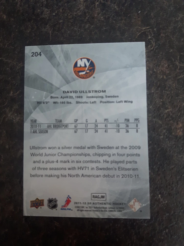 2011-12 Upper Deck Sp Authentic Future Watch Rc David Ullstrom 449/999 Card# 204 - Image 2 of 2