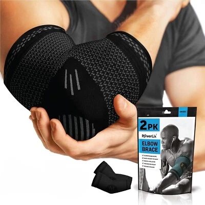 POWERLIX Elbow Brace Compression Support XL (Pair) Pain Relief, Tennis Elbow