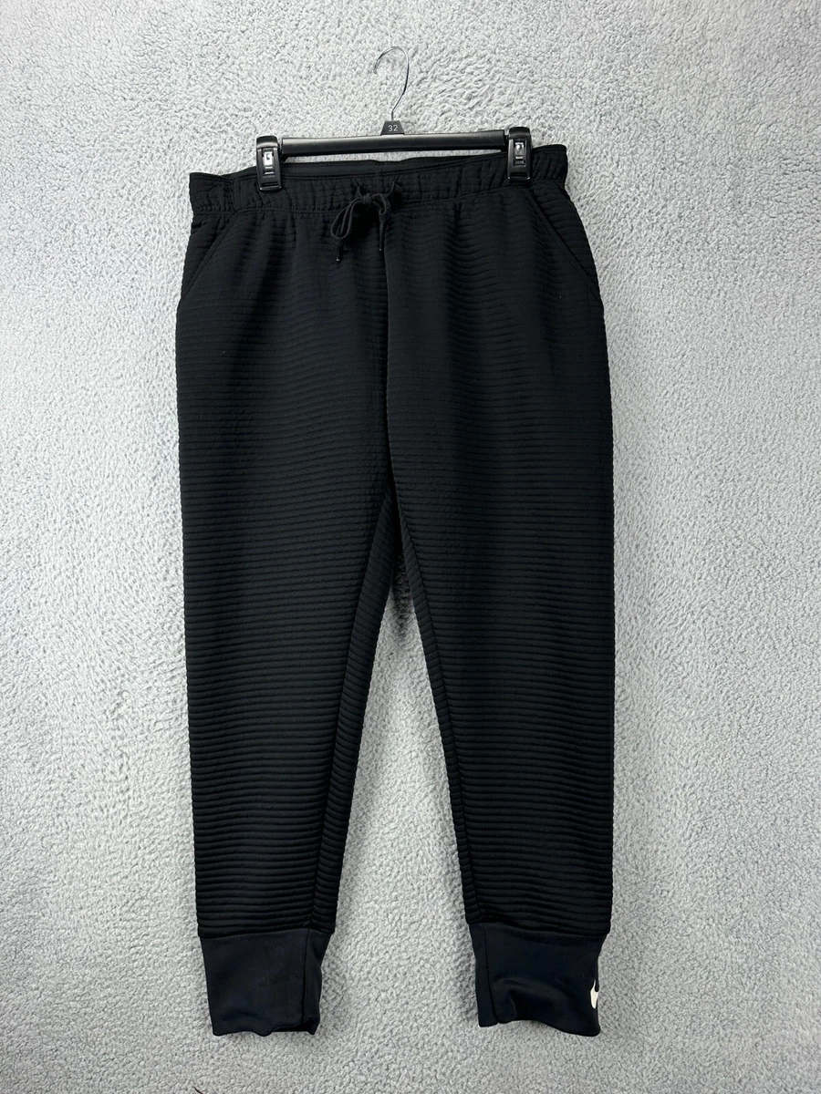 Nike Pants Womens Large Black Dri-Fit Waffle Ribbed Sweatpants Jogger  Drawstring