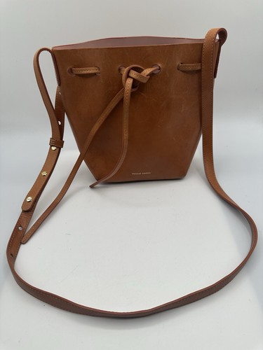 Mansur Gavriel Mini Vegetable Tanned Brown Leather  Bucket Crossbody Handbag