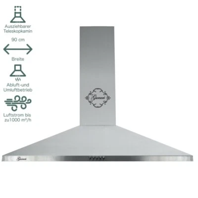 Wandhaube Dunstabzugshaube 90cm 1000m³/h Gurari GCH 147 IS Abluft-Uml Edelstahl