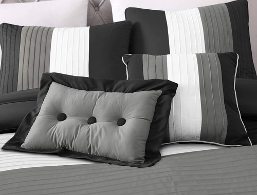 Chezmoi Collection Loft 8-Piece Luxury Striped Comforter Set (Full, Black/Gra... - Picture 2 of 7