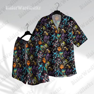 Eevee Evolution Neon Hawaii Shirt Aloha Shirt Cute Shirt Beach Shirt Anime