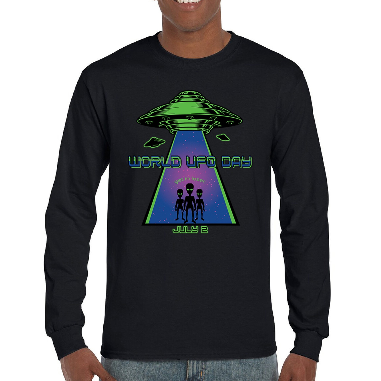 ALTRA T shirt a maniche lunghe UFO Day Get In Loser Funny Aliens Flying Saucer Space