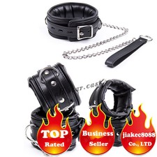 Classics PU Leather Black Hands Cuffs Ankle Cuffs Neck Collar Retraint Padded