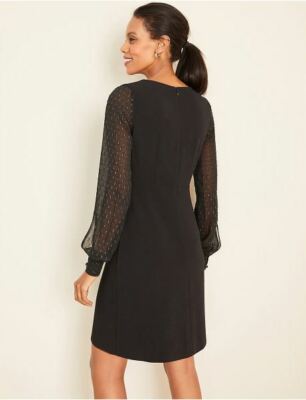 New Ann Taylor Black Sheer Shimmery Clip Long Sleeve Crew Neck Shift Dress  4 | eBay