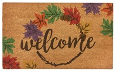 Harvest Home Welcome Doormat Outdoor Natural Coir Vinyl Back Autumn Fall Leaves