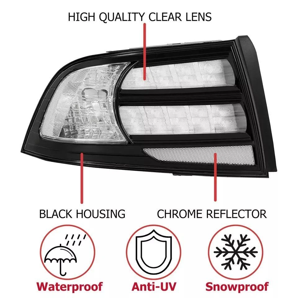 Rear Tail Light For 2004-2008 Acura TL Black Housing Clear Lens Halogen LH RH - Image 3 of 4