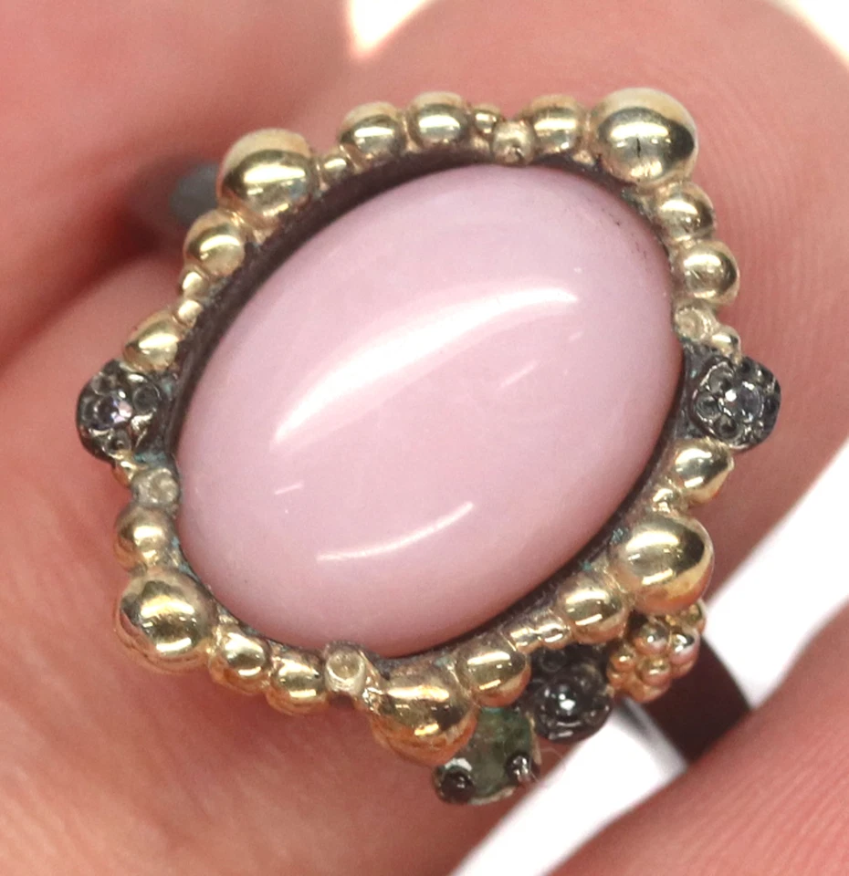 10 X 14 Mm. Pinker Opal-, Smaragd- Und Topas-Ring Silber 925 Sterlingsilber - Bild 3 von 4