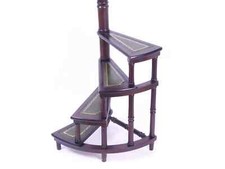 Vintage English Wooden Library Stairs with Green Leather, Large 50's Spiral