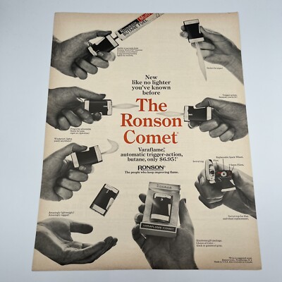 1967 The Ronson Comet Lighter Vintage Print Ad 10''x14'' Varaflame Ronson lighters