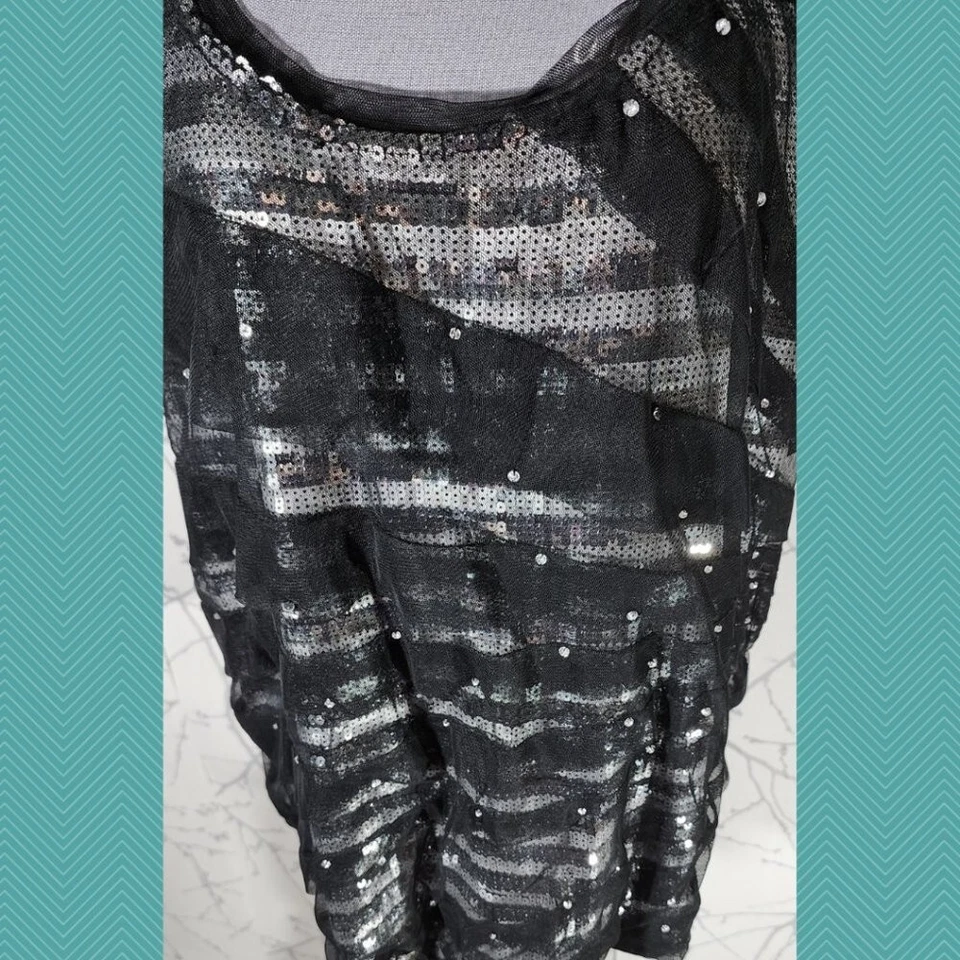 Addition Elle Black Mesh Overlay Sequin Sunbeam Tank | Women's 4X - Image 2 of 4
