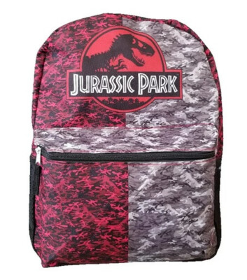 Large Backpack - Jurassic Park - Red/Gray Allover Print 16'' School Bag NEW