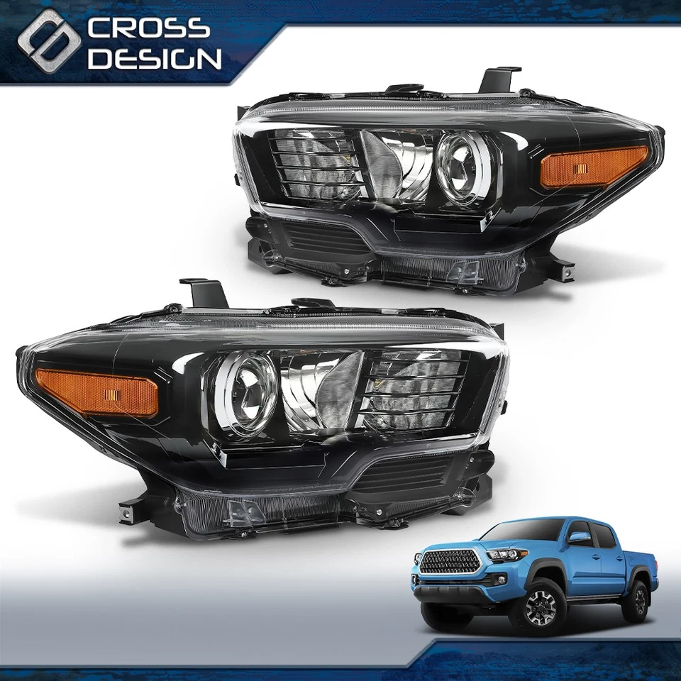 Fits 16-22 Toyota Tacoma TRD w/o LED Black Projector Headlights Headlamps LH RH - Image 2 of 4