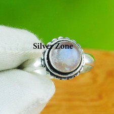 Rainbow Moonstone 925 Sterling Silver Handmade Jewelry Ring Size 5 to 13