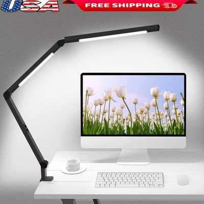 Dual Light Source Desk Lamp Eye-Friendly Adjustable Clamp 5 Brightness Levels US