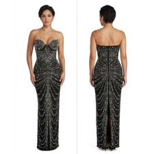 Windsor Black Rhinestone Pearl Embellished Strapless Dress See Measurement